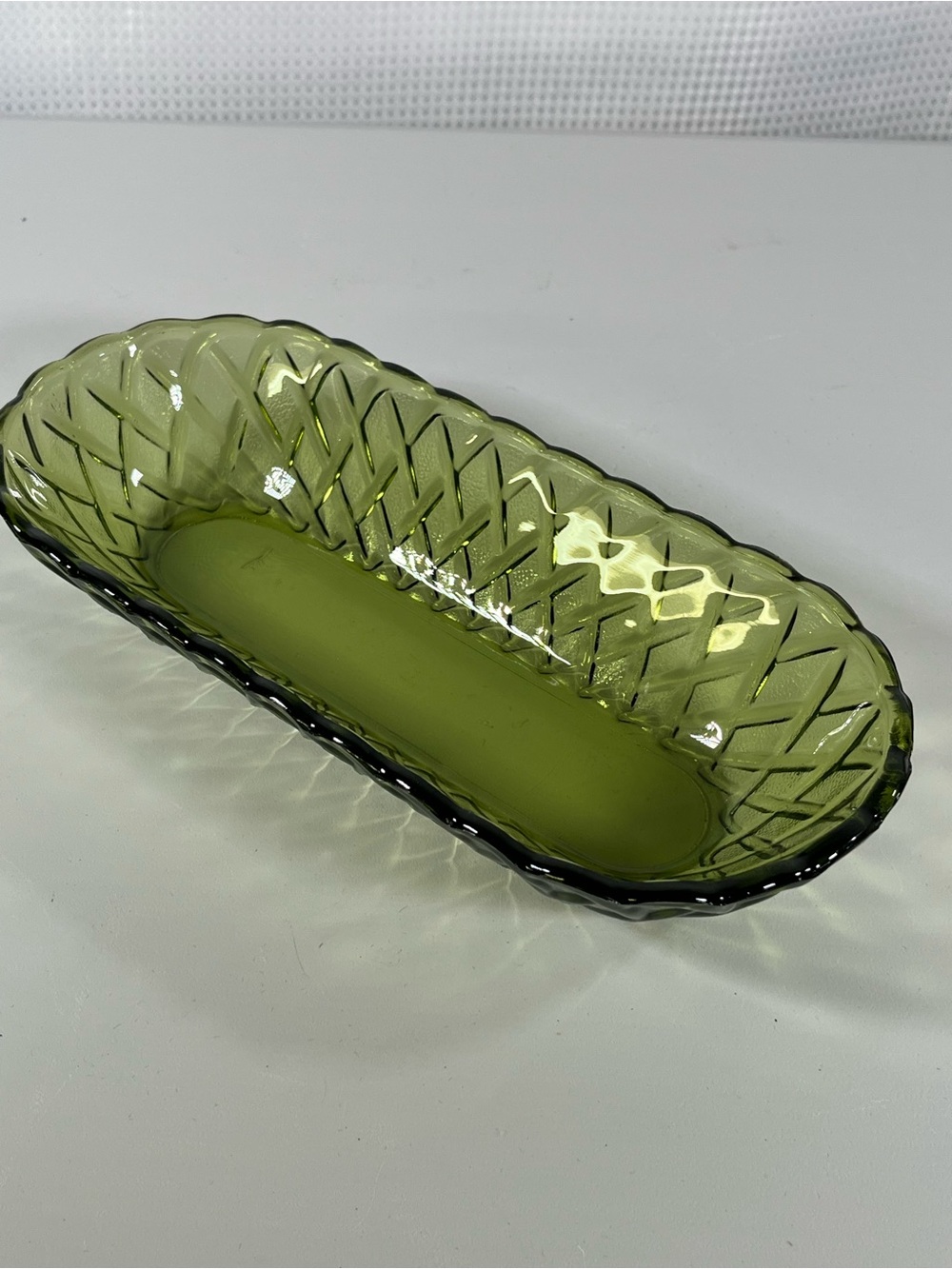 Indiana Glass Olive Green Pressed Glass Serving Dish - Picture 2 of 5